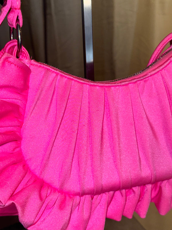 Rare Balenciaga Neo Cagole Mini Shoulder Bag Neon Pink Ruffle Edition Silver Hardware with Mini Zip Pouch