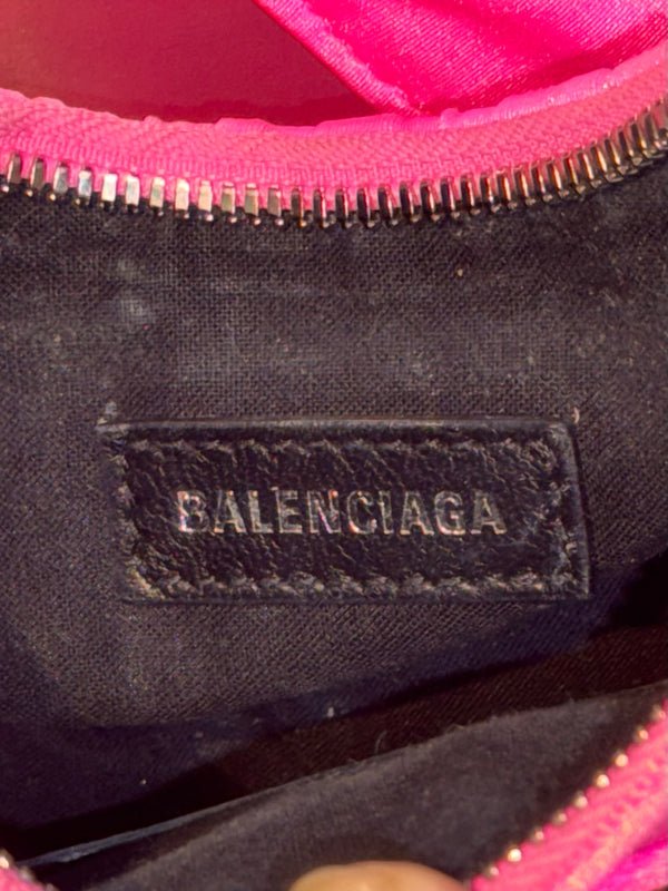 Rare Balenciaga Neo Cagole Mini Shoulder Bag Neon Pink Ruffle Edition Silver Hardware with Mini Zip Pouch