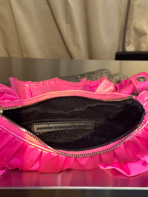 Rare Balenciaga Neo Cagole Mini Shoulder Bag Neon Pink Ruffle Edition Silver Hardware with Mini Zip Pouch
