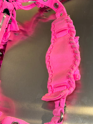 Rare Balenciaga Neo Cagole Mini Shoulder Bag Neon Pink Ruffle Edition Silver Hardware with Mini Zip Pouch