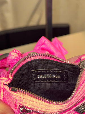 Rare Balenciaga Neo Cagole Mini Shoulder Bag Neon Pink Ruffle Edition Silver Hardware with Mini Zip Pouch
