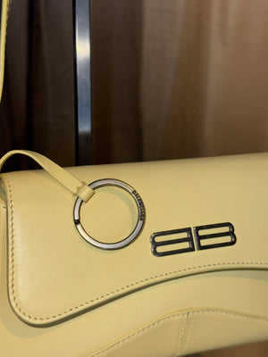 Balenciaga Flap Bag Shoulder Bag Pastel Yellow Light Yellow Leather Silver Hardware Ring Detail Vintage Classic Style Chic