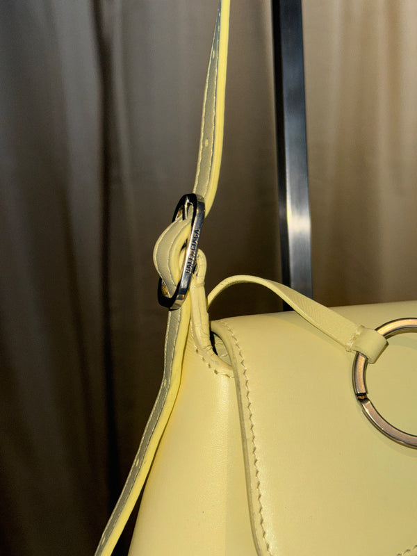 Balenciaga Flap Bag Shoulder Bag Pastel Yellow Light Yellow Leather Silver Hardware Ring Detail Vintage Classic Style Chic