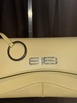 Balenciaga Flap Bag Shoulder Bag Pastel Yellow Light Yellow Leather Silver Hardware Ring Detail Vintage Classic Style Chic