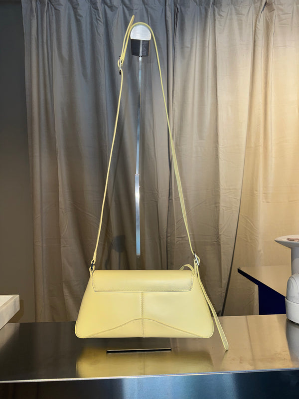Balenciaga Flap Bag Shoulder Bag Pastel Yellow Light Yellow Leather Silver Hardware Ring Detail Vintage Classic Style Chic