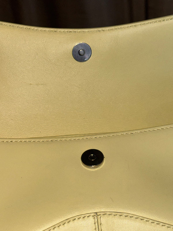 Balenciaga Flap Bag Shoulder Bag Pastel Yellow Light Yellow Leather Silver Hardware Ring Detail Vintage Classic Style Chic