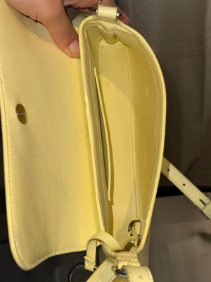 Balenciaga Flap Bag Shoulder Bag Pastel Yellow Light Yellow Leather Silver Hardware Ring Detail Vintage Classic Style Chic