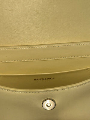 Balenciaga Flap Bag Shoulder Bag Pastel Yellow Light Yellow Leather Silver Hardware Ring Detail Vintage Classic Style Chic
