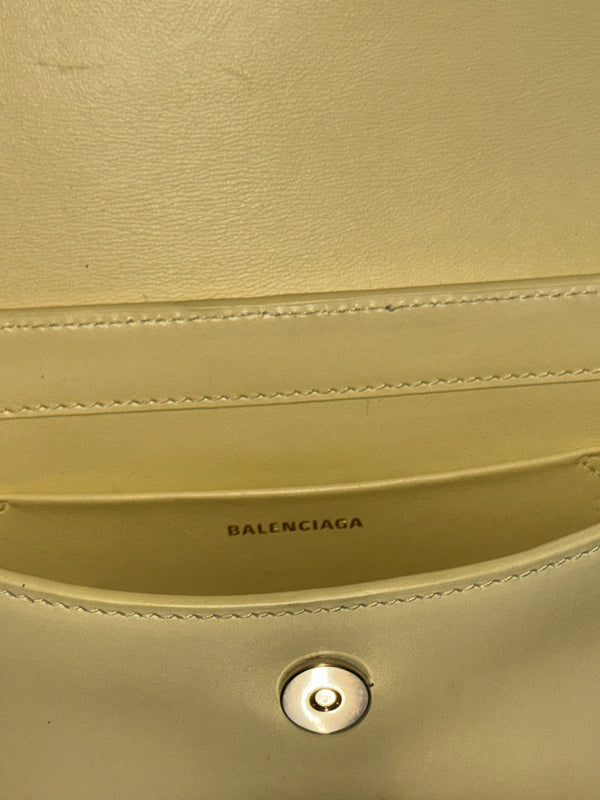 Balenciaga Flap Bag Shoulder Bag Pastel Yellow Light Yellow Leather Silver Hardware Ring Detail Vintage Classic Style Chic
