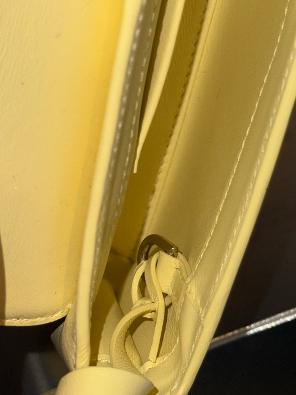Balenciaga Flap Bag Shoulder Bag Pastel Yellow Light Yellow Leather Silver Hardware Ring Detail Vintage Classic Style Chic