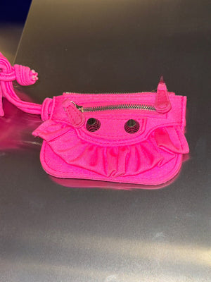 Rare Balenciaga Neo Cagole Mini Shoulder Bag Neon Pink Ruffle Edition Silver Hardware with Mini Zip Pouch