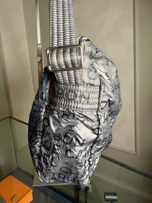 Chanel Silver black '31 Rue Cambon' graphic metallic coated Nylon Shoulder Messenger Bag y2k 2008/9 Karl Lagerfeld