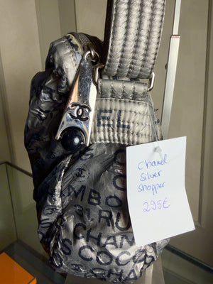 Chanel Silver black '31 Rue Cambon' graphic metallic coated Nylon Shoulder Messenger Bag y2k 2008/9 Karl Lagerfeld