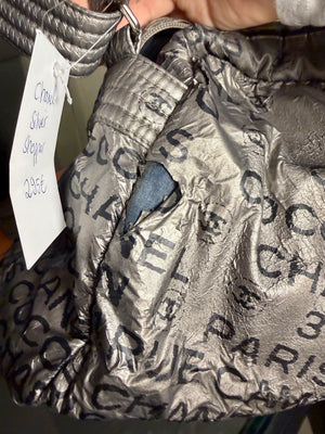 Chanel Silver black '31 Rue Cambon' graphic metallic coated Nylon Shoulder Messenger Bag y2k 2008/9 Karl Lagerfeld