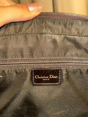 Christian Dior Vintage Brown Leather Boston Bag Bowling Bag Top Handle Handbag CD Logo Pebbled Leather