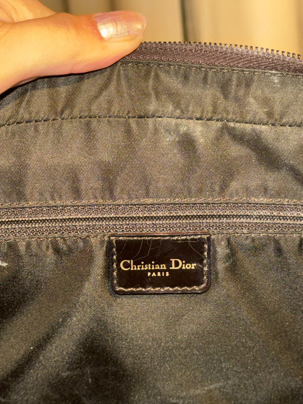 Christian Dior Vintage Brown Leather Boston Bag Bowling Bag Top Handle Handbag CD Logo Pebbled Leather