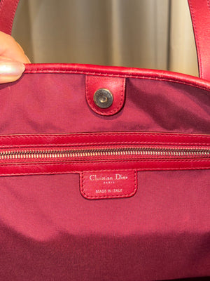Christian Dior Cannage Panarea Tote Bag Quilted Metallic Red Leather Shoulder Bag D.I.O.R. Charms Vintage