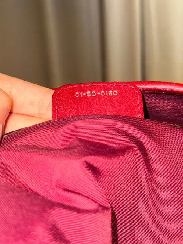 Christian Dior Cannage Panarea Tote Bag Quilted Metallic Red Leather Shoulder Bag D.I.O.R. Charms Vintage