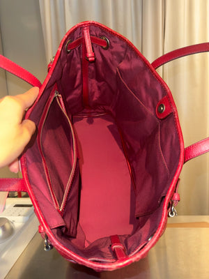 Christian Dior Cannage Panarea Tote Bag Quilted Metallic Red Leather Shoulder Bag D.I.O.R. Charms Vintage