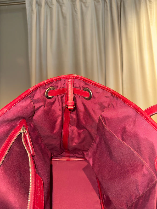 Christian Dior Cannage Panarea Tote Bag Quilted Metallic Red Leather Shoulder Bag D.I.O.R. Charms Vintage