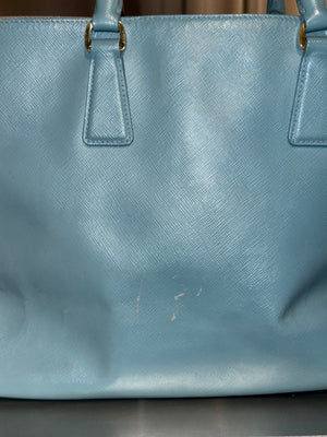 Prada Saffiano Leather Galleria Tote Bag Light Blue Baby Blue Gold Hardware Triangle Logo Top Handle