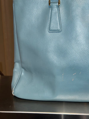Prada Saffiano Leather Galleria Tote Bag Light Blue Baby Blue Gold Hardware Triangle Logo Top Handle