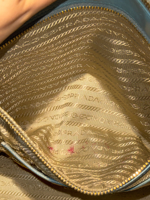Prada Saffiano Leather Galleria Tote Bag Light Blue Baby Blue Gold Hardware Triangle Logo Top Handle