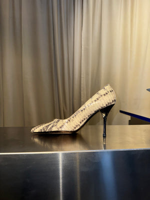 Roberto Cavalli Python Snakeskin Pointed Toe Pumps Beige Gold Leather Stiletto Heels Vintage