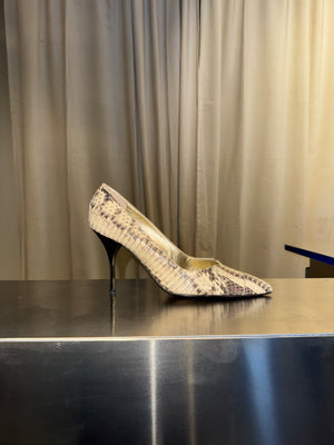 Roberto Cavalli Python Snakeskin Pointed Toe Pumps Beige Gold Leather Stiletto Heels Vintage