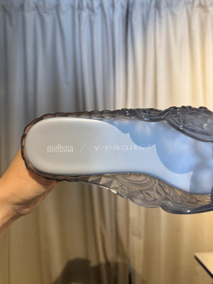 Y/Project x Melissa Court Mules Pointed Toe Grey Clear PVC Jelly Slippers Flats Vintage