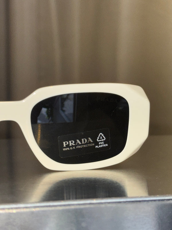 Prada Symbole Narrow Rectangular Sunglasses White Frame Dark Tint Lenses Y2K Vintage