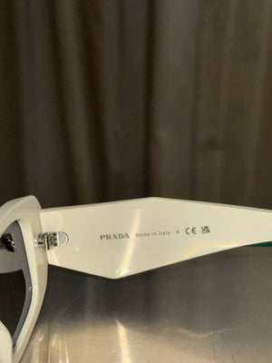 Prada Symbole Narrow Rectangular Sunglasses White Frame Dark Tint Lenses Y2K Vintage