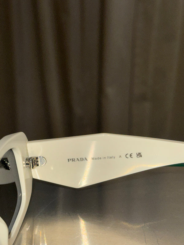 Prada Symbole Narrow Rectangular Sunglasses White Frame Dark Tint Lenses Y2K Vintage