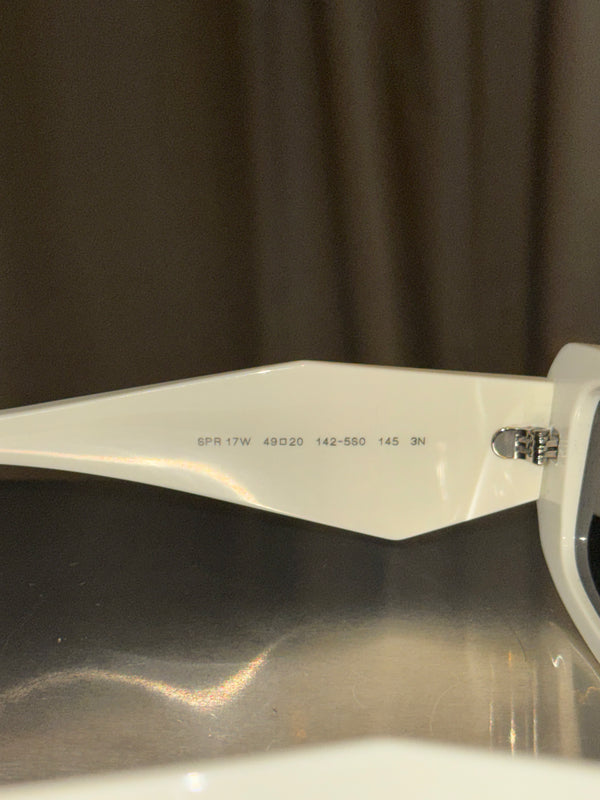 Prada Symbole Narrow Rectangular Sunglasses White Frame Dark Tint Lenses Y2K Vintage