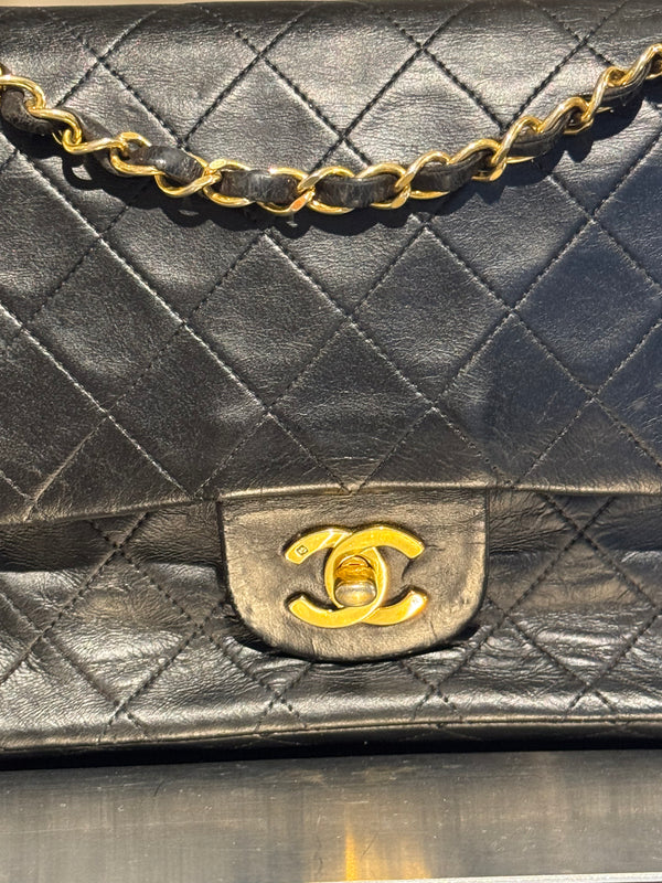 Chanel Medium Double Flap Vintage Black Quilted Lambskin Classic Shoulder Bag Gold Hardware