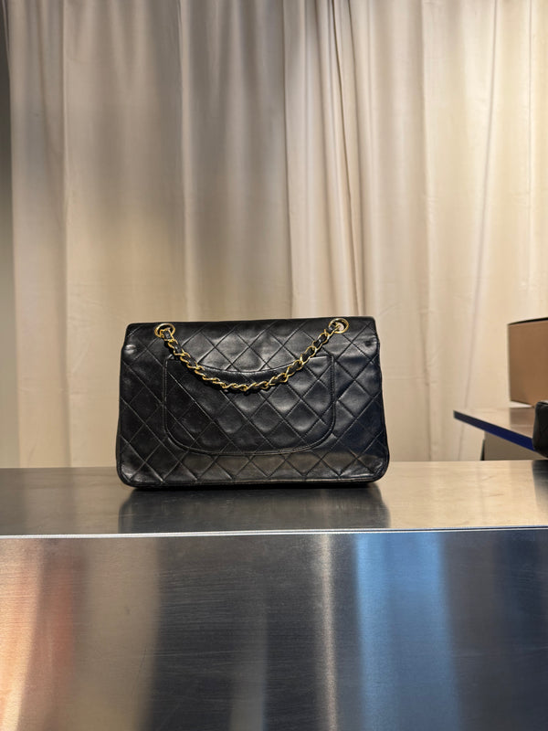 Chanel Medium Double Flap Vintage Black Quilted Lambskin Classic Shoulder Bag Gold Hardware