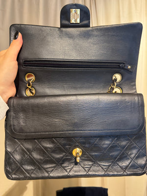 Chanel Medium Double Flap Vintage Black Quilted Lambskin Classic Shoulder Bag Gold Hardware