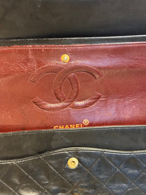 Chanel Medium Double Flap Vintage Black Quilted Lambskin Classic Shoulder Bag Gold Hardware