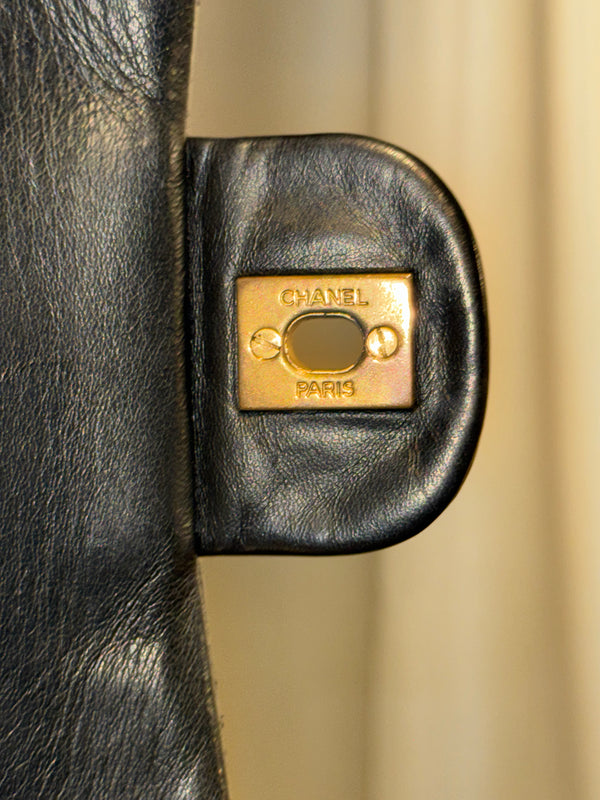 Chanel Small Double Flap Vintage Black Aged Quilted Leather Classic Flap Shoulder Bag Gold Hardware