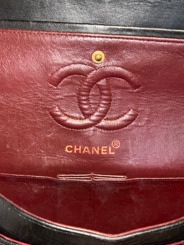 Chanel Small Double Flap Vintage Black Aged Quilted Leather Classic Flap Shoulder Bag Gold Hardware