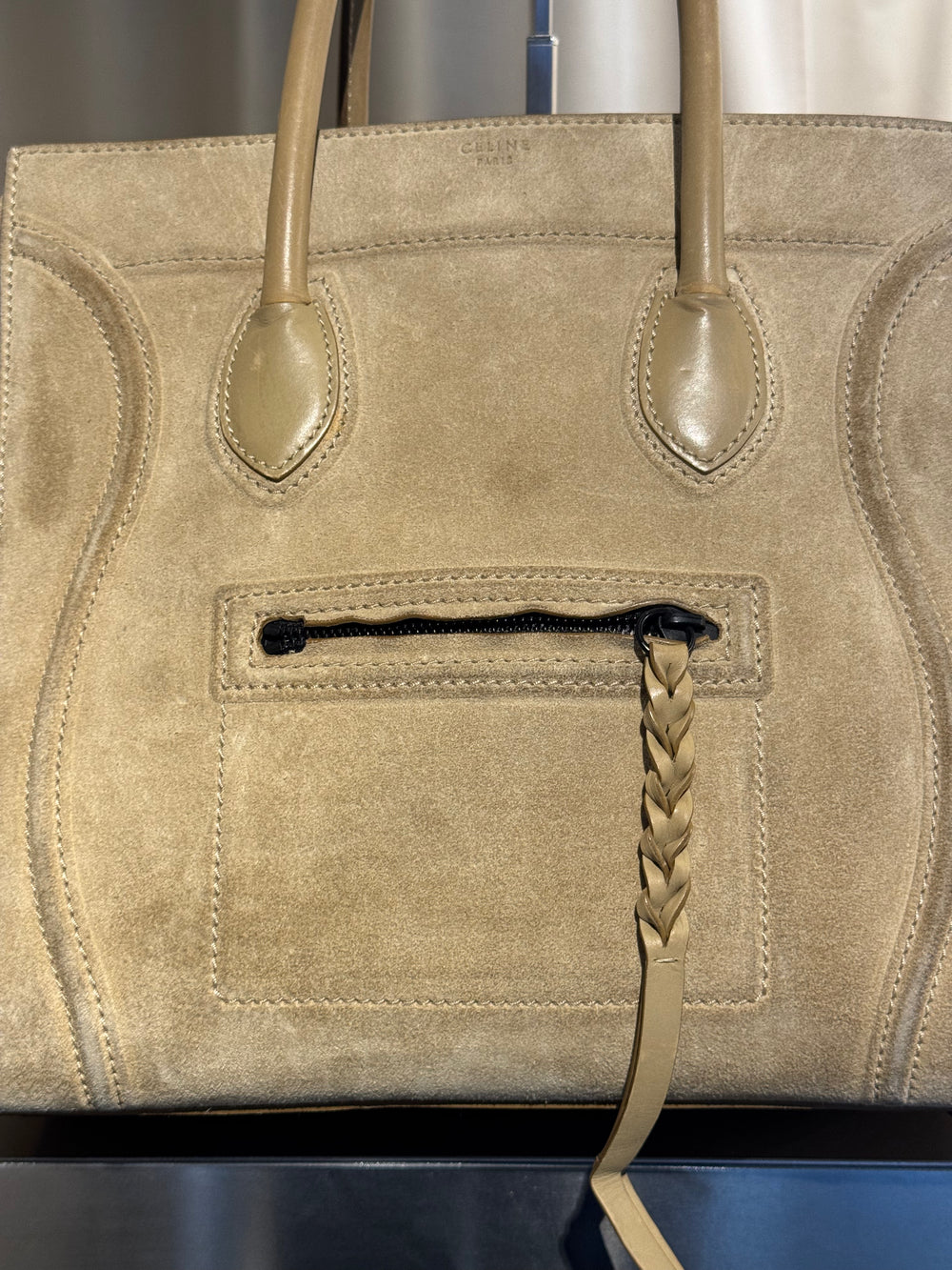 Celine Luggage Medium Phantom Tote Expandable Beige Dune Suede Handbag 2011