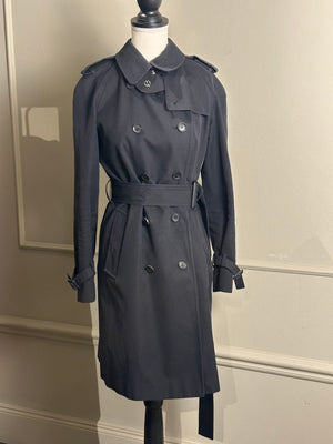 Gucci Trench Coat floral lining traditional classic button up tie waist navy warm thick wool GG IT40