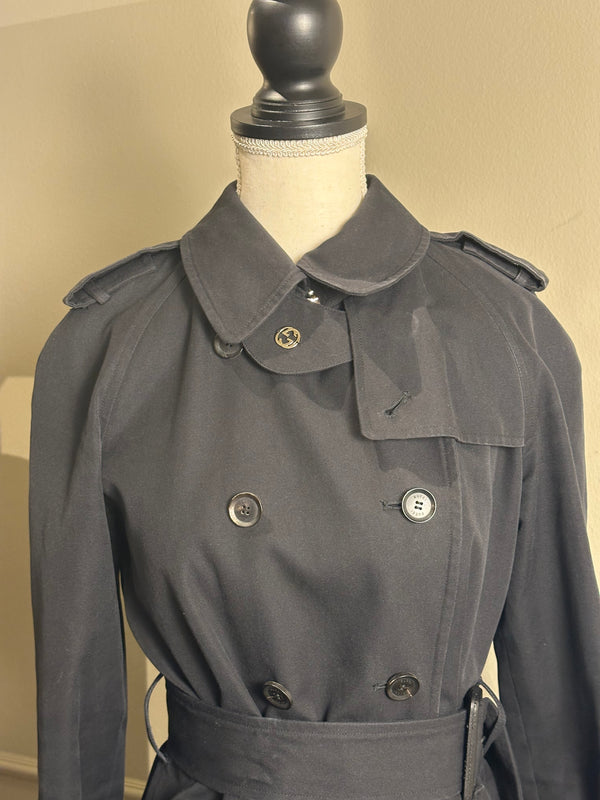 Gucci Trench Coat floral lining traditional classic button up tie waist navy warm thick wool GG IT40
