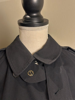 Gucci Trench Coat floral lining traditional classic button up tie waist navy warm thick wool GG IT40