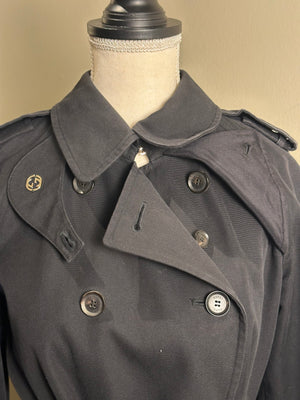 Gucci Trench Coat floral lining traditional classic button up tie waist navy warm thick wool GG IT40