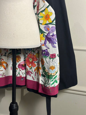 Gucci Trench Coat floral lining traditional classic button up tie waist navy warm thick wool GG IT40