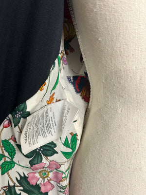 Gucci Trench Coat floral lining traditional classic button up tie waist navy warm thick wool GG IT40