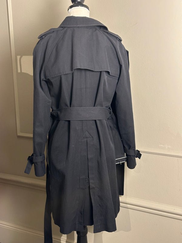 Gucci Trench Coat floral lining traditional classic button up tie waist navy warm thick wool GG IT40