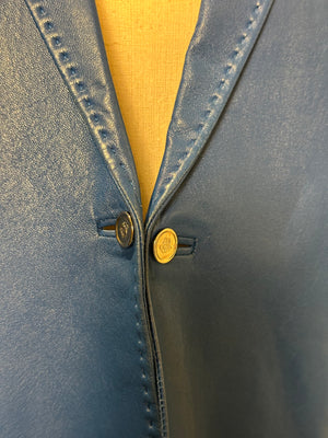 Versace electric Blue Leather Blazer chic sleek 90s jacket button up medusa button detail IT 48
