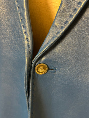 Versace electric Blue Leather Blazer chic sleek 90s jacket button up medusa button detail IT 48